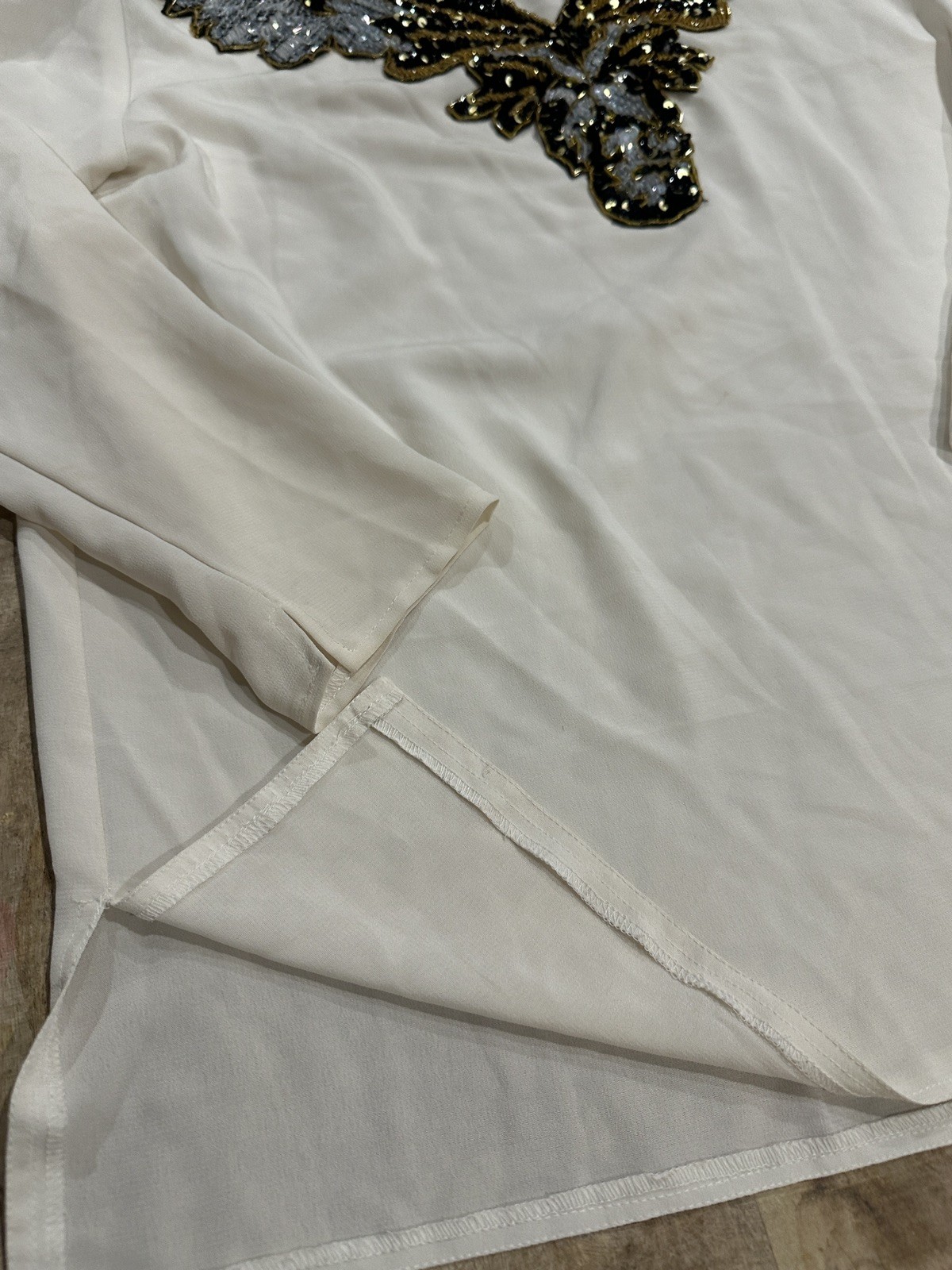 Vintage Three Flagg Gold Sequence, BlouseGlam V Neck Party, Work Theme
