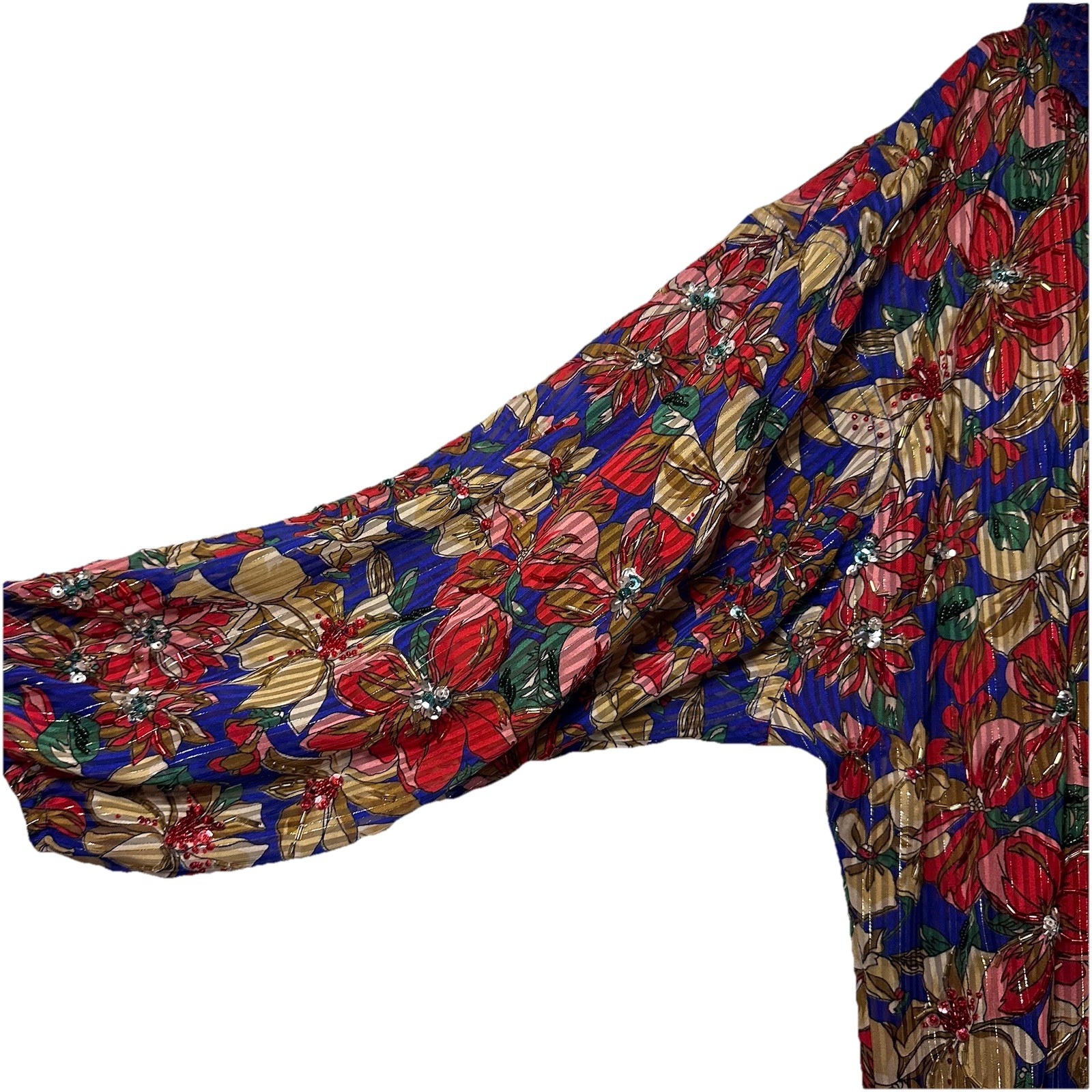Diane Freis Drop Waist Dress XL Vintage Long Maxi Beaded Floral Ruffle Neckline