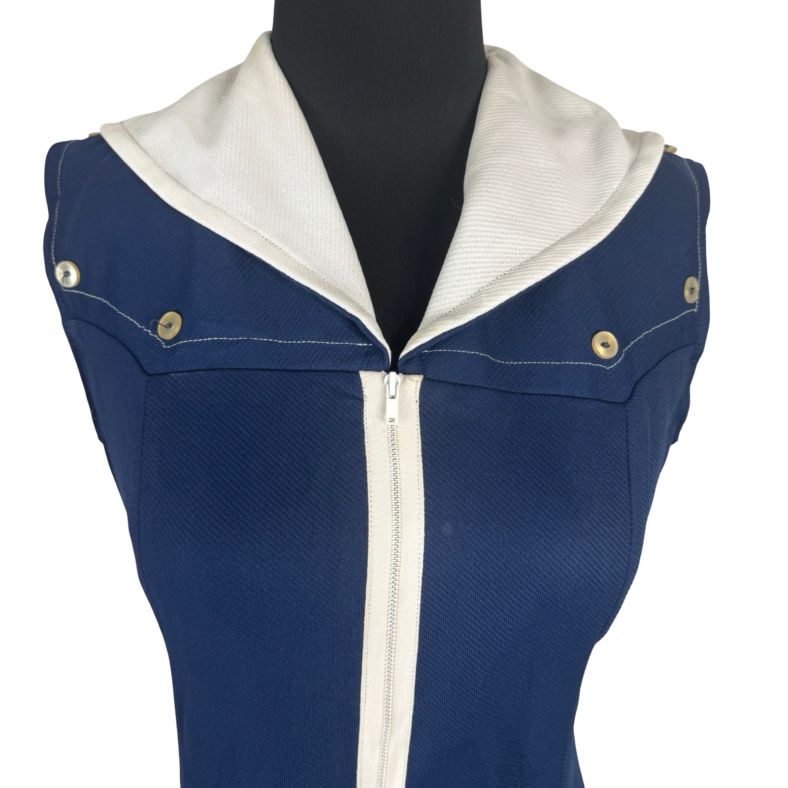 Vintage 60s 70s Mod Nautical Sailor Dress Blue Crimplene Upcycle Sewing Project