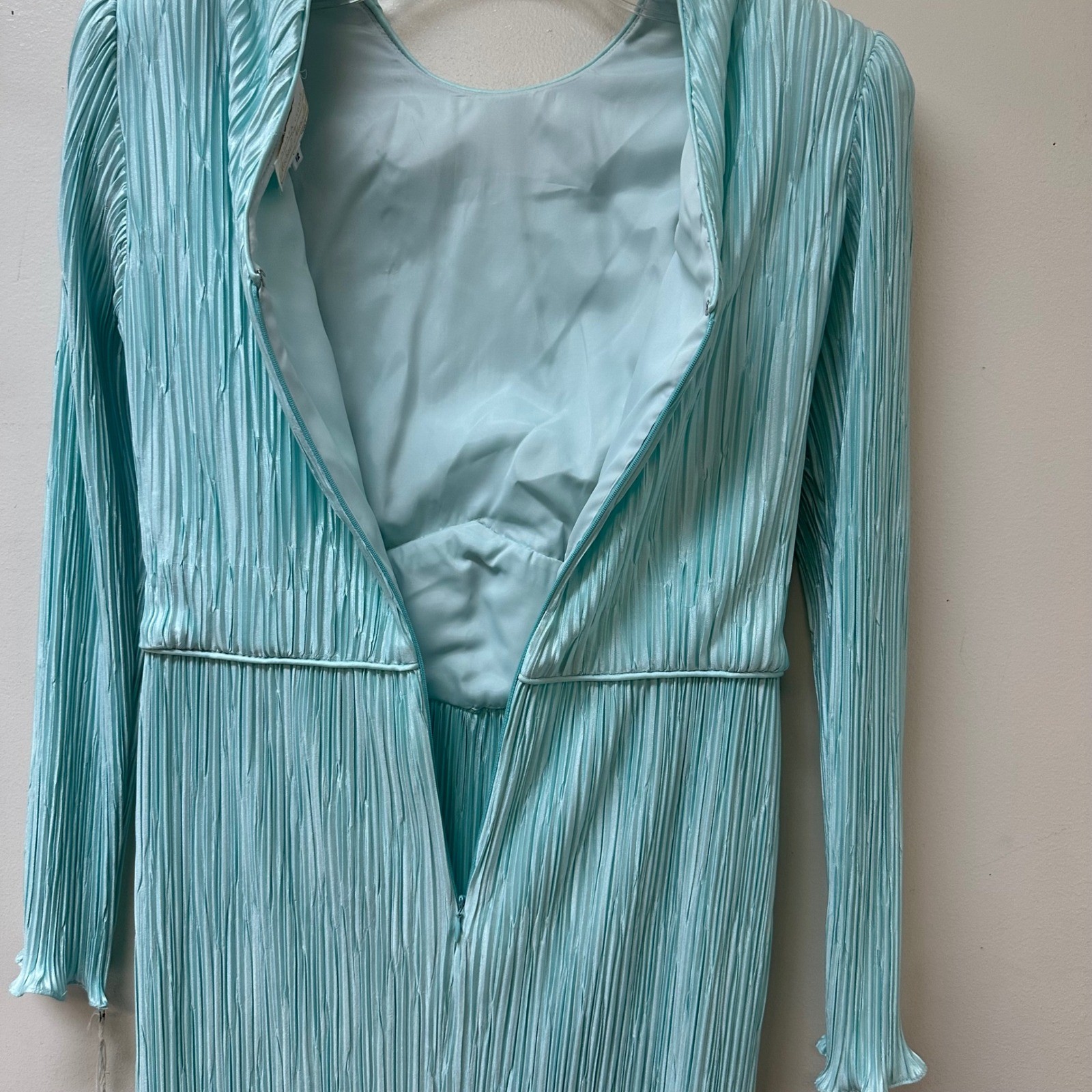 Barbara Chodos Michael Marcella Vintage Pleated Sequin Waist Midi Dress Aqua 12