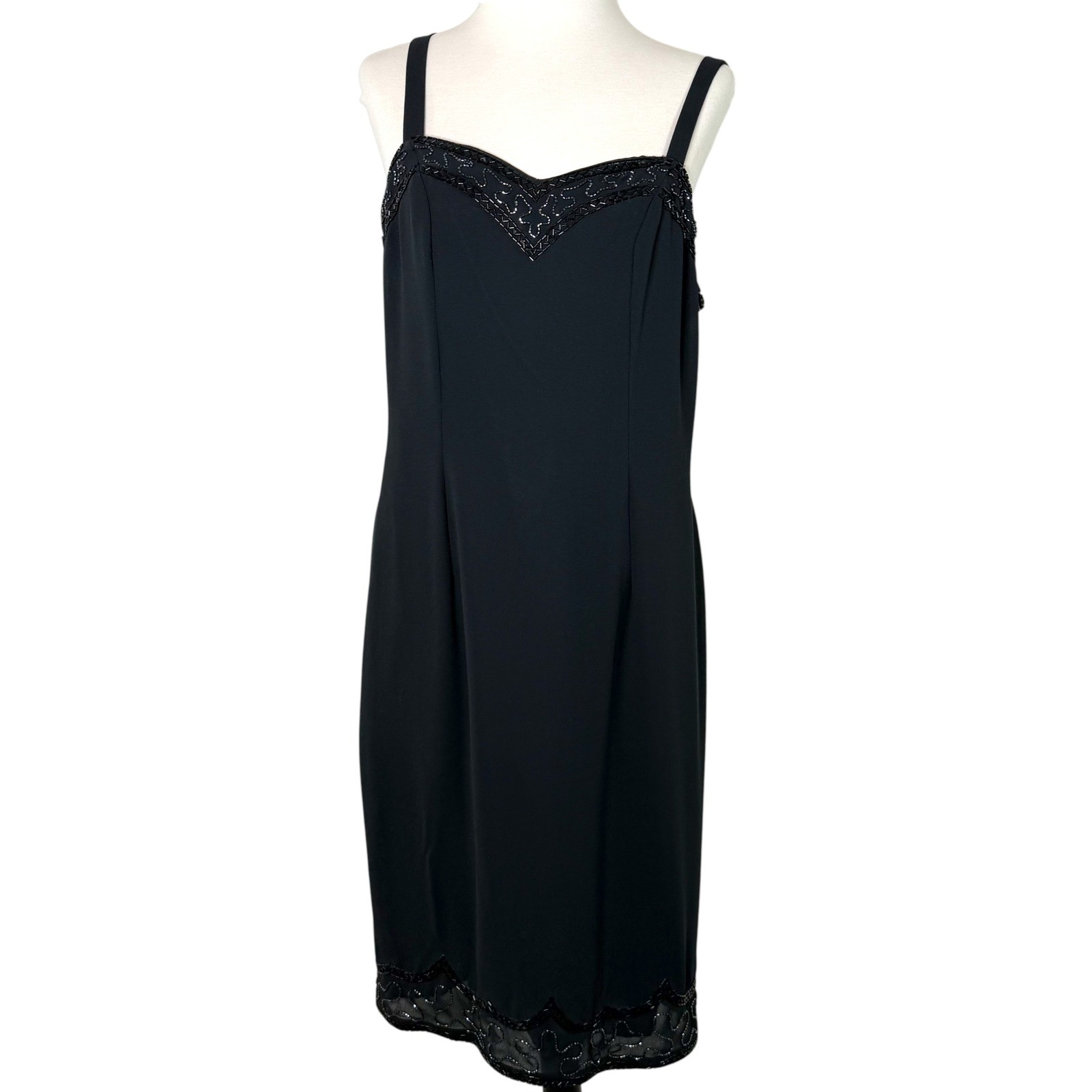 VTG 90s Samuel Scott Beaded Dress and Duster Set Black Made in USA Evening Glam