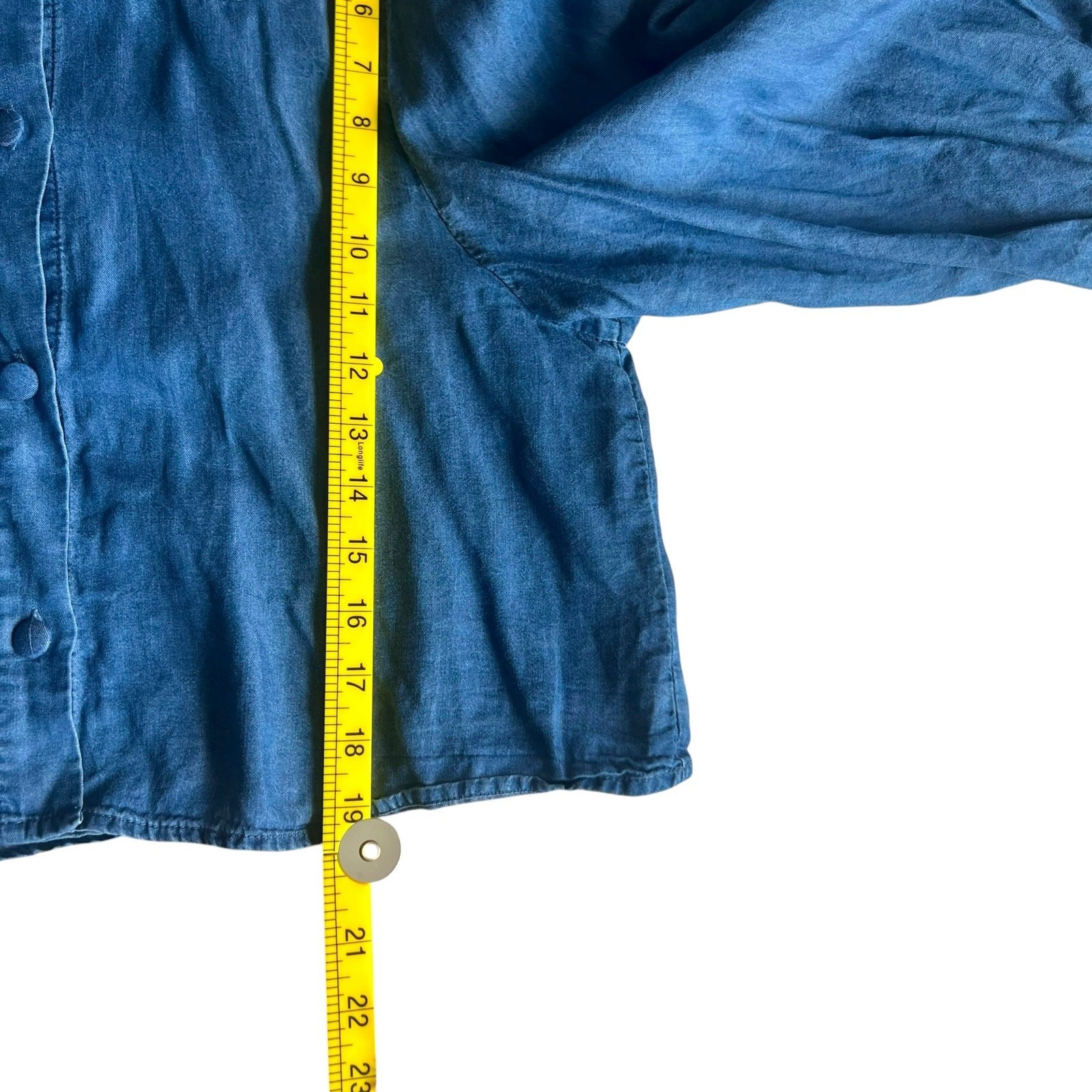 Ellandemm Tencel Denim Two Piece Set Blue Puff Sleeve Crop Top Shorts XL 2XL