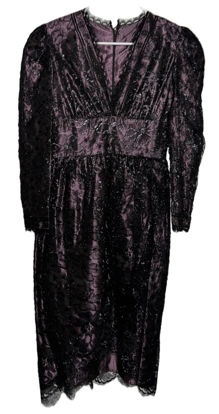 Vintage Rina di Montella Black Lace iridescent Purple Evening Gown Dress 4