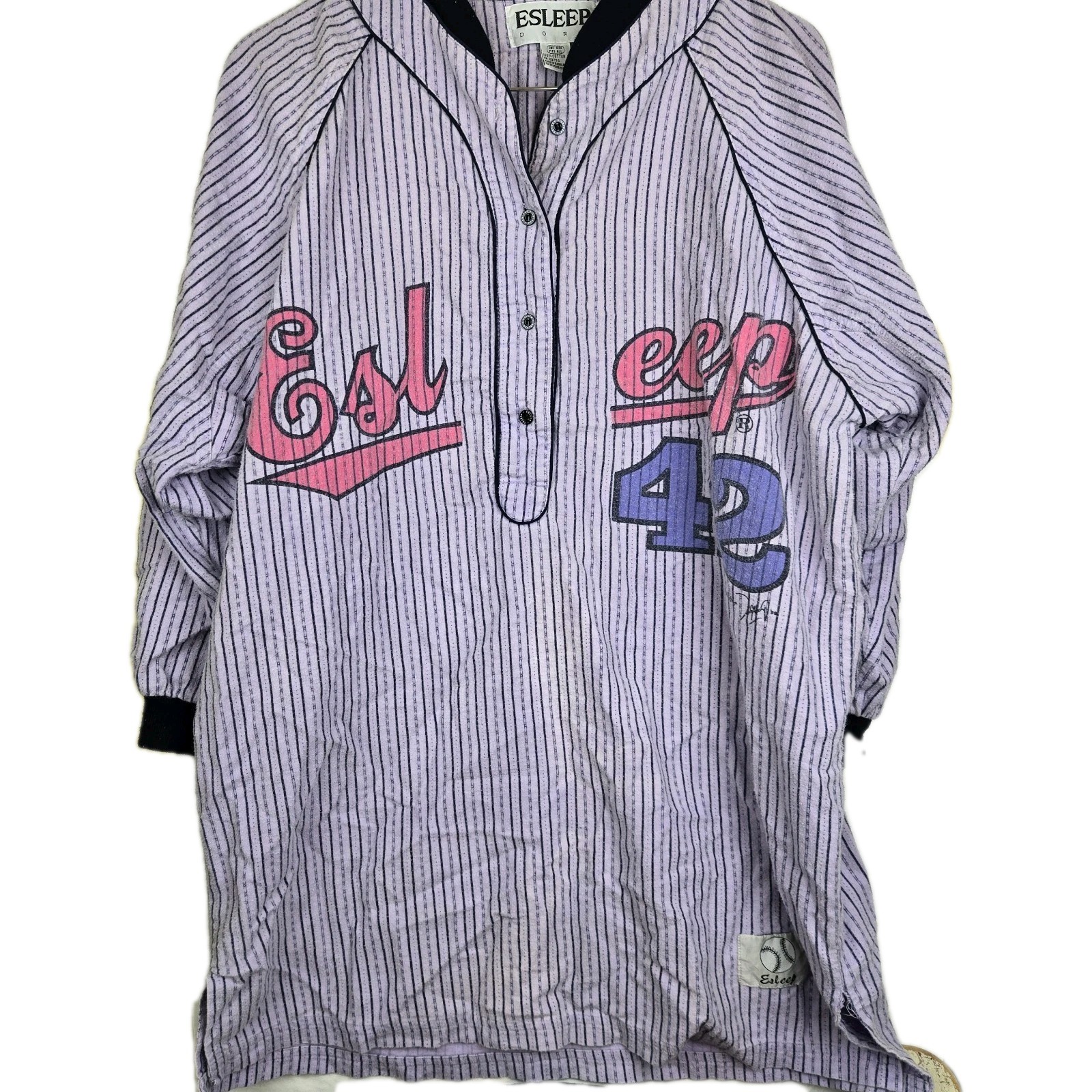 VTG ESLEEP Nightshirt Jersey Pinstripe Cotton Pajamas One Size Baseball. Flaws