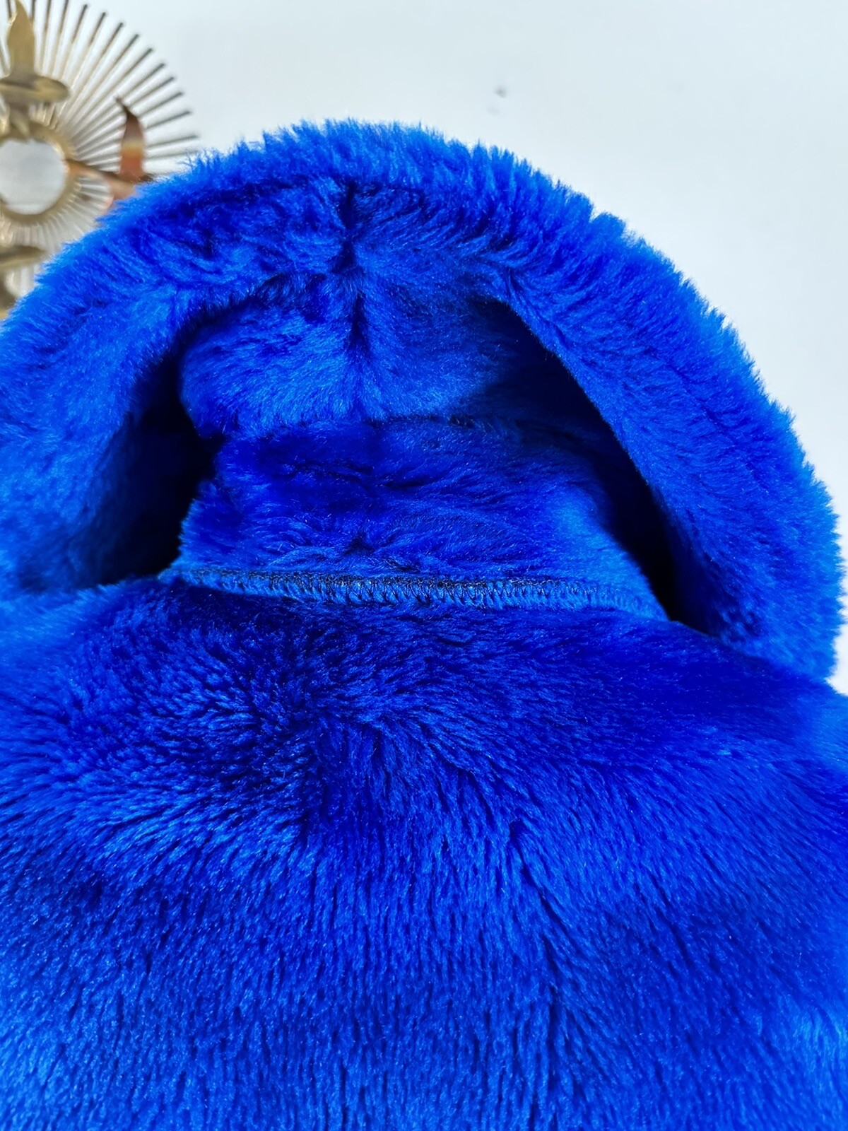 1970s Montgomery Ward Electric Blue Shag Robe Plush Faux Fur Belted Medium VTG