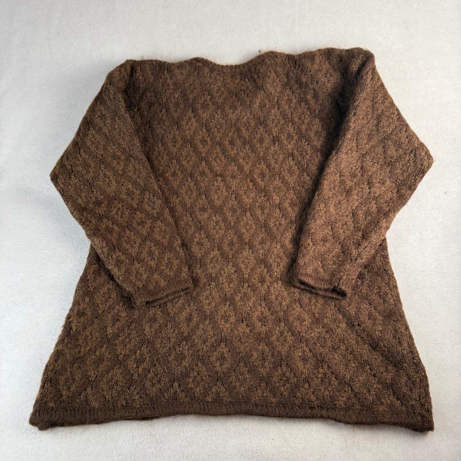 Paul Harris Vintage Mohair Wool Blend Brown Diamond Knit Sweater Womens Large
