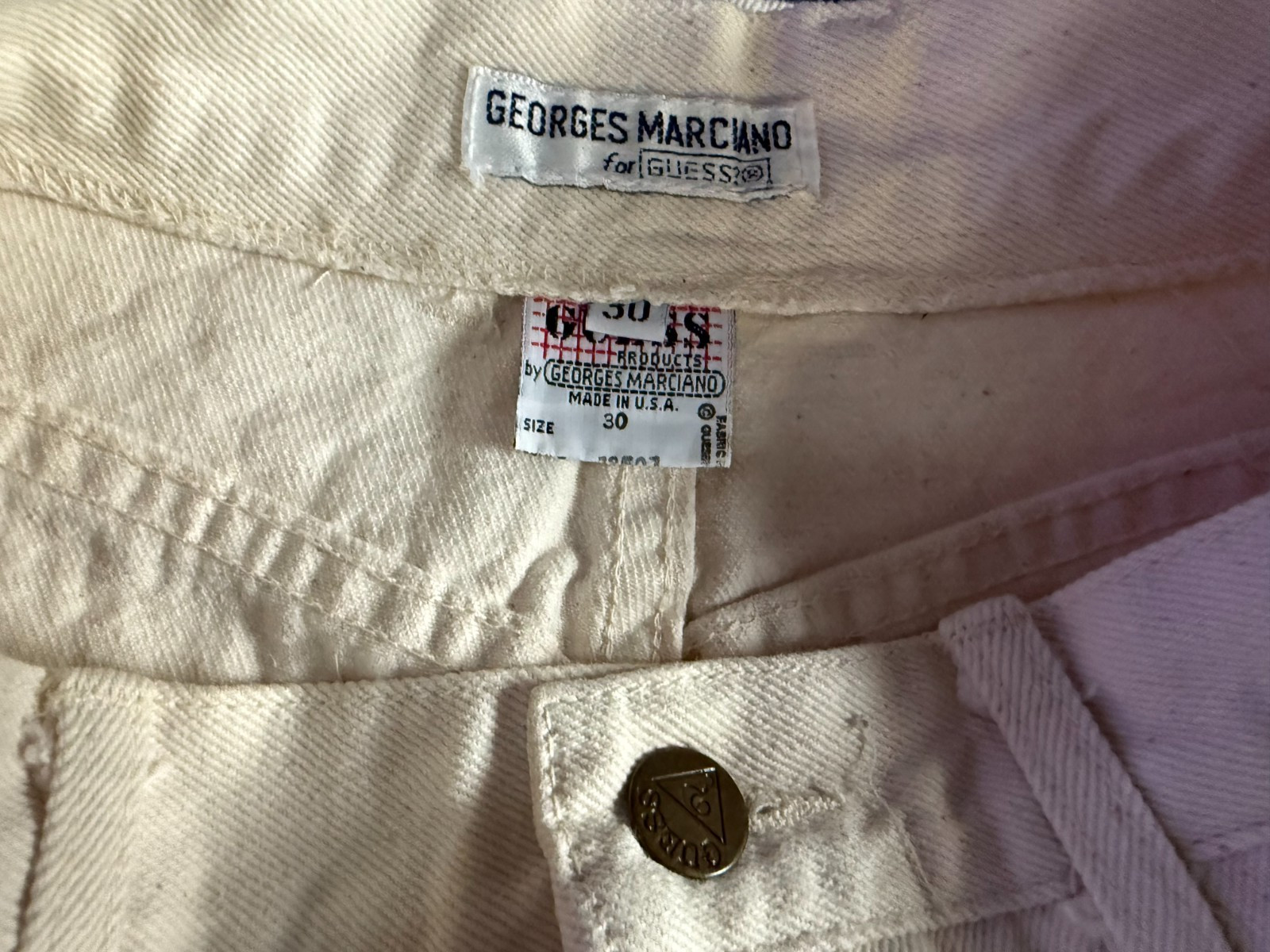 VTG GUESS Off White Denim Skirt 80s 100% Cotton sz 30 Waist 26″ Made in USA