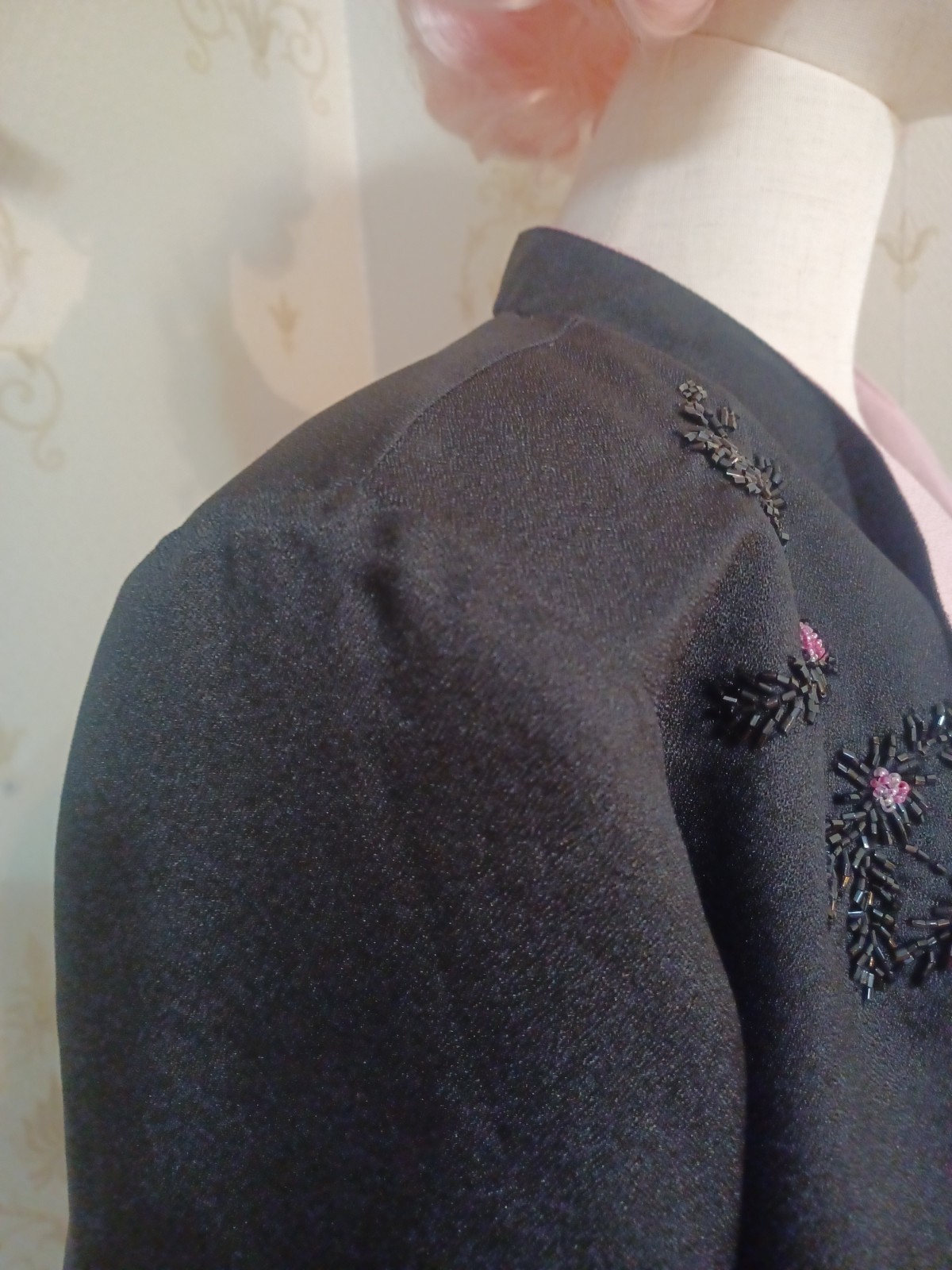Vintage 1980s Sara Morgan for Halbrand Black Pink Beaded Office Witch Jacket