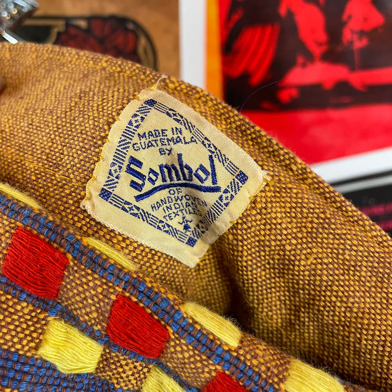 Vintage 50s Guatemalan Symbol Folk Art Embroidered Full Cotton Woven Skirt XS