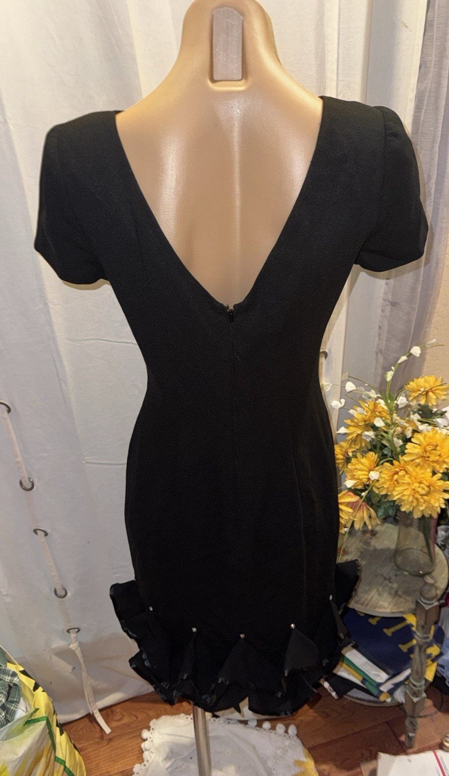 VTG Morton Myles for the Warrens Wiggle Ruffle Short Sleeve Black Dress Sz 4