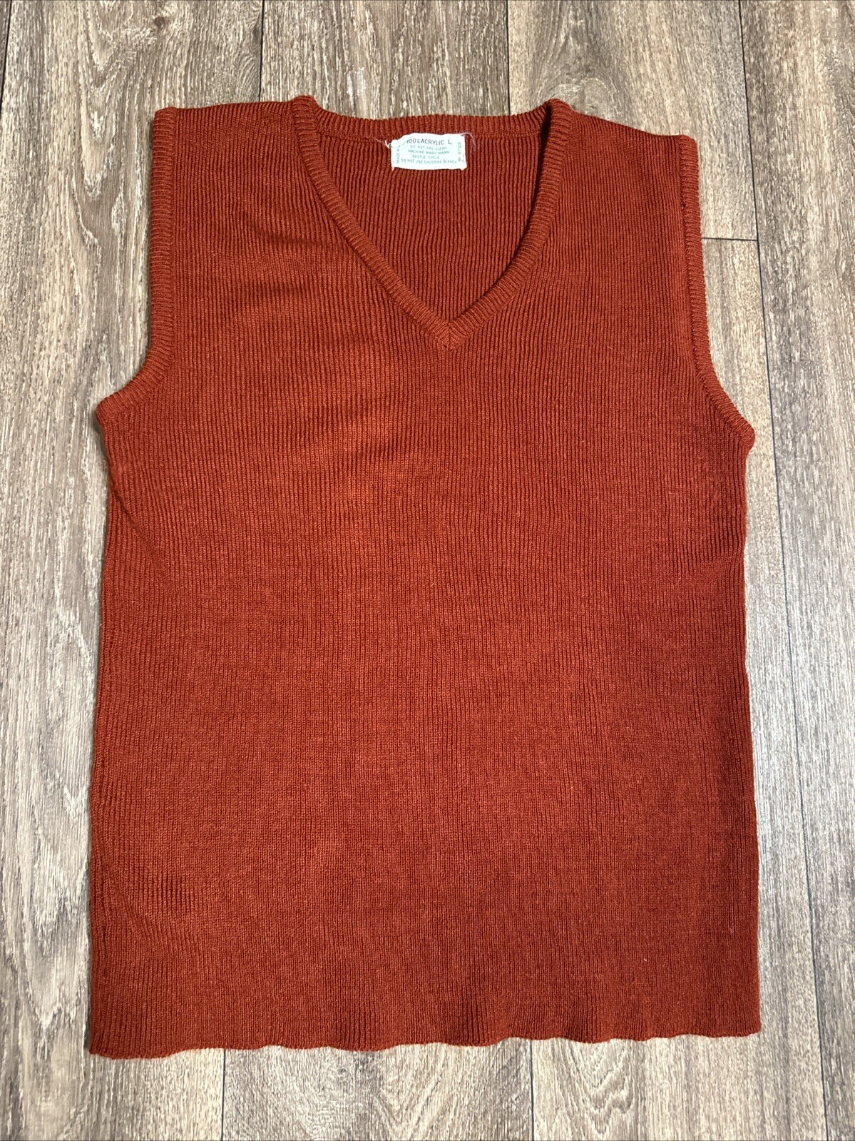 Vintage 60s 100% Acrylic Soft Knit Burgundy Red Sweater Vest V Neck Large fits S