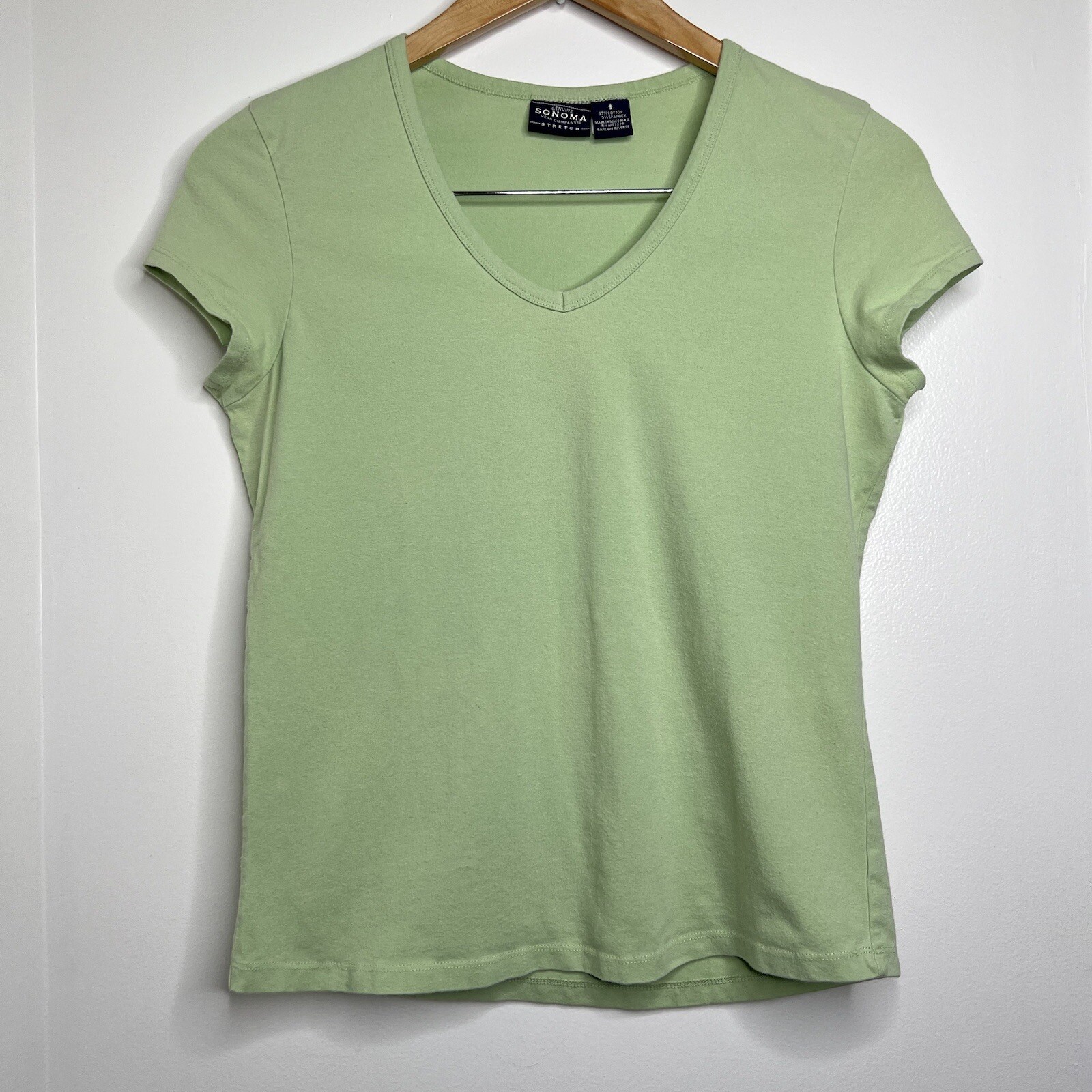 Vintage 90s Y2K Sonoma Stretch V Neck Short Sleeve T Shirt Women’s Small Green