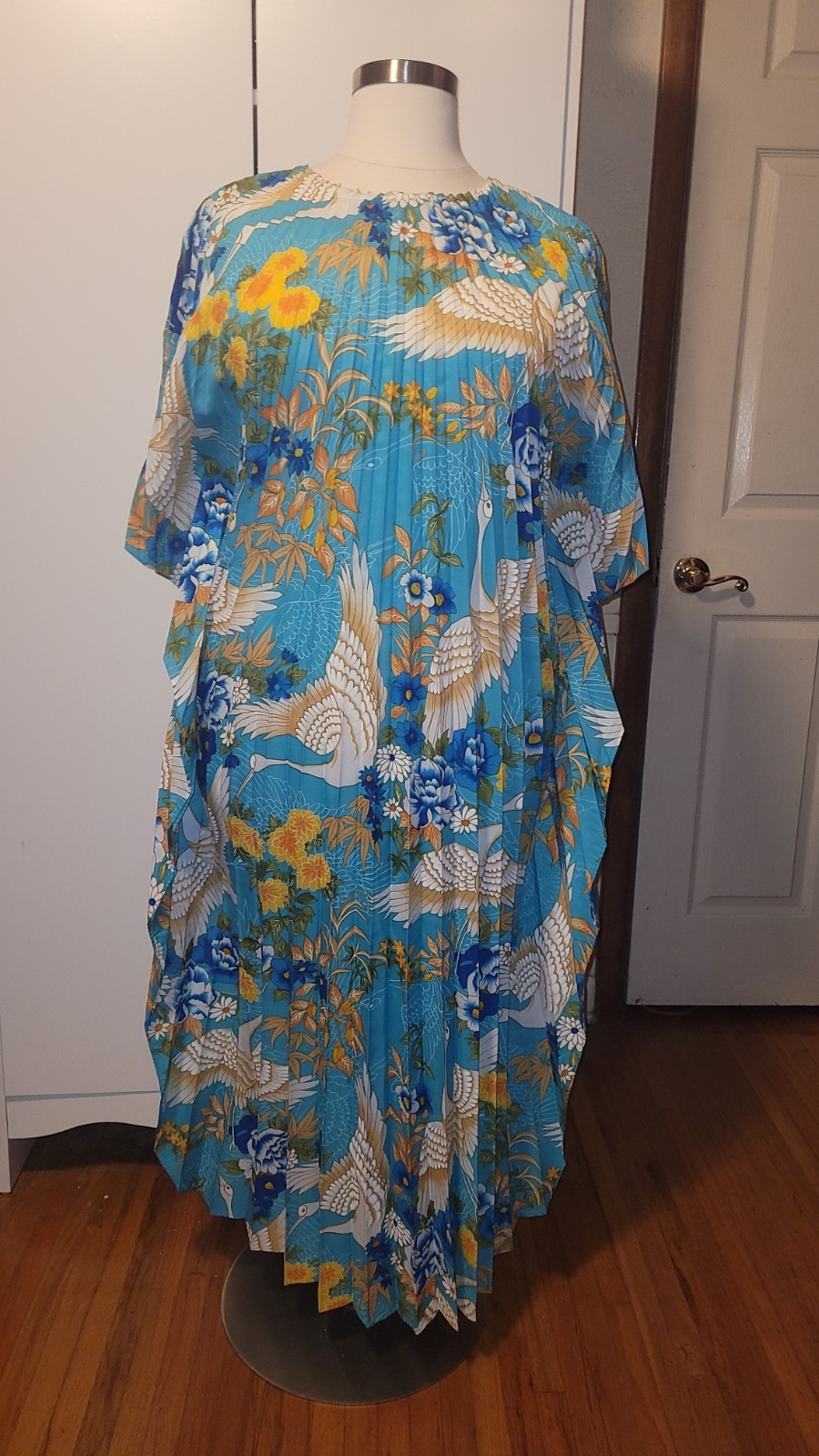 Vintage 60’s Hawaiian Palm Pleated Kaftan Sz OS