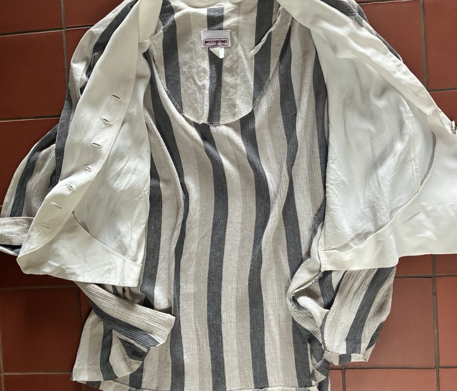 Vintage 90s Striped Jacket Attached Blouse Size L XL Lightweight Career USA