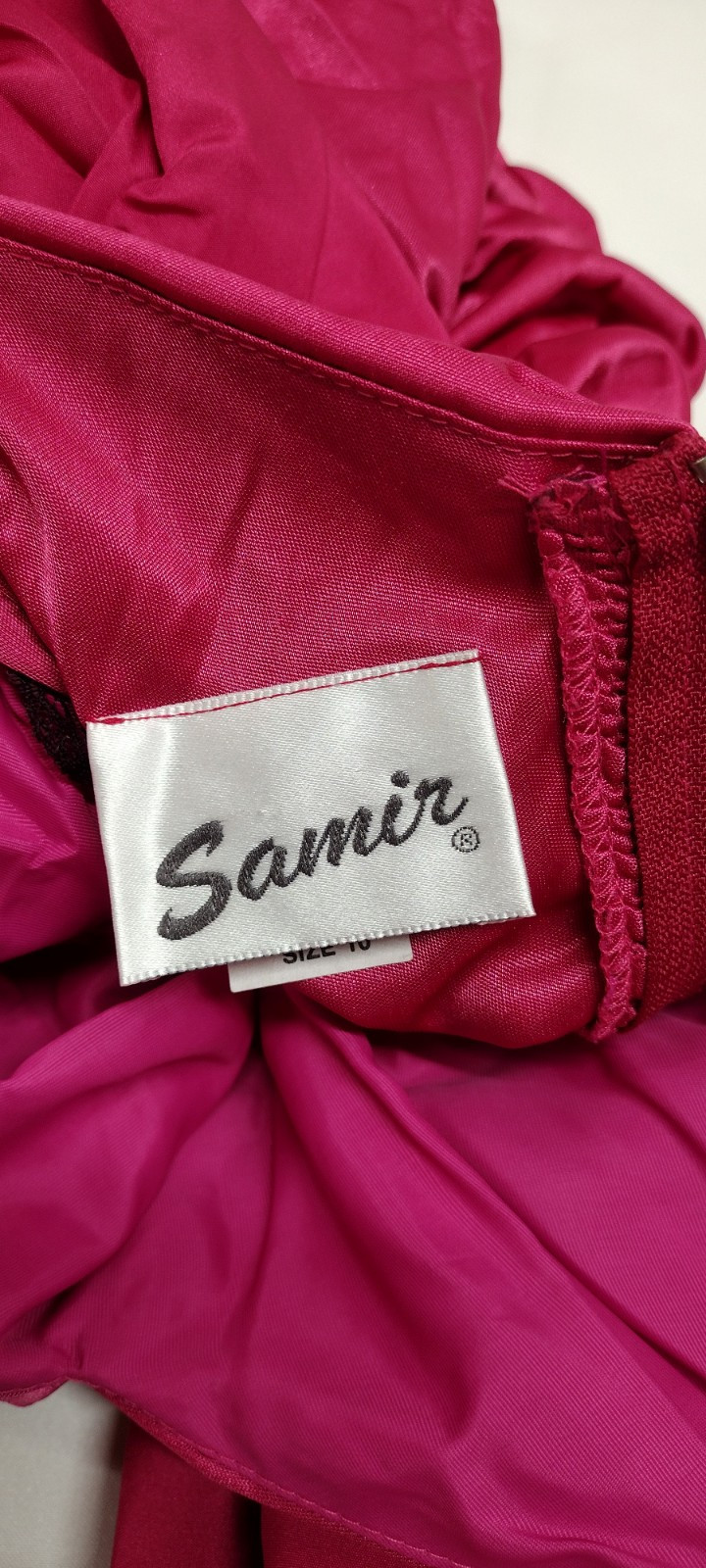 80s Couture Dress Pink Fuchsia Balloon Sleeve Rhinestone Buttons SAMIR 80s M