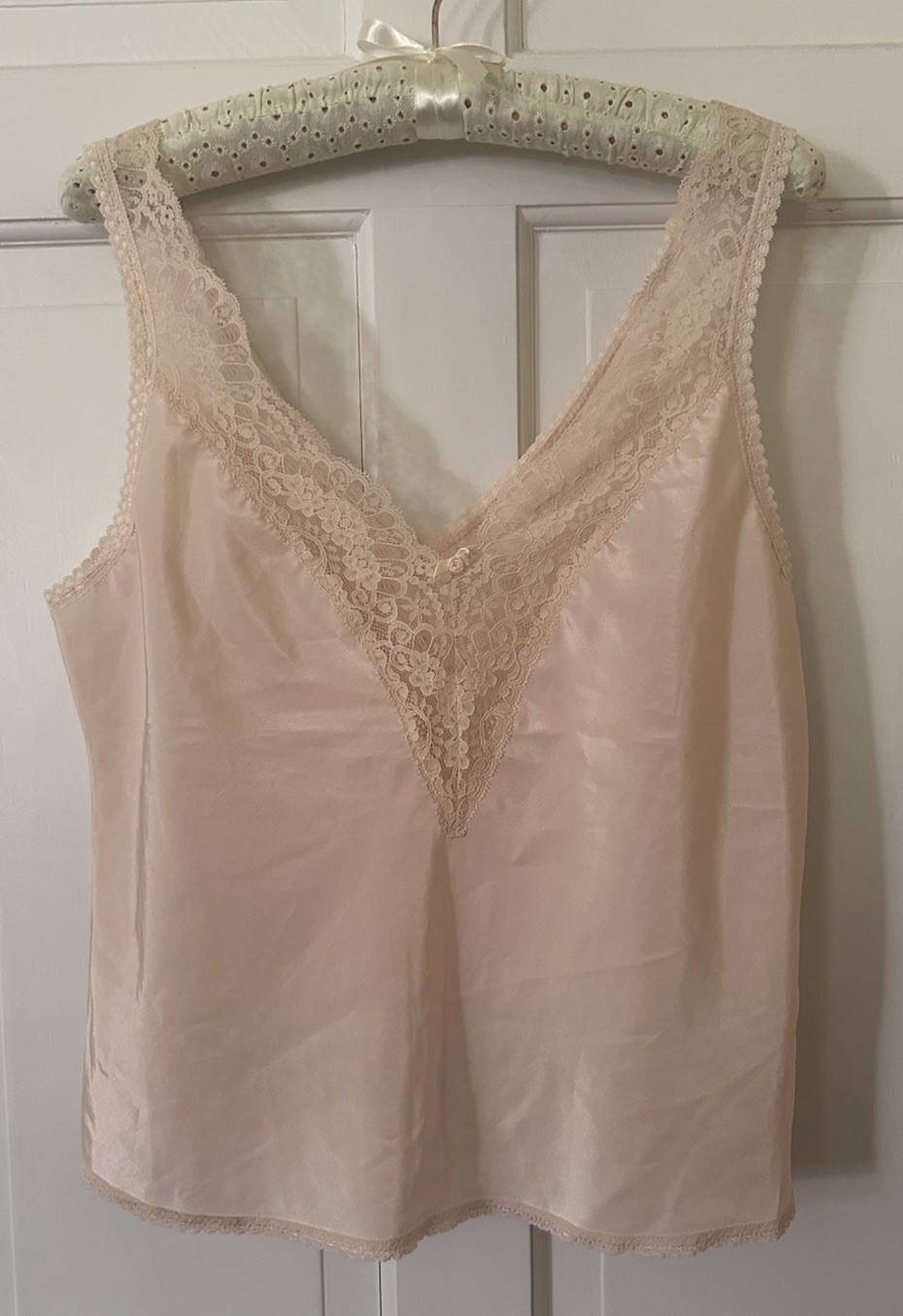 Vtg Orvis Half SLIP Skirt & Camisole Set Lace Beige Undergarments Retro Glam M L