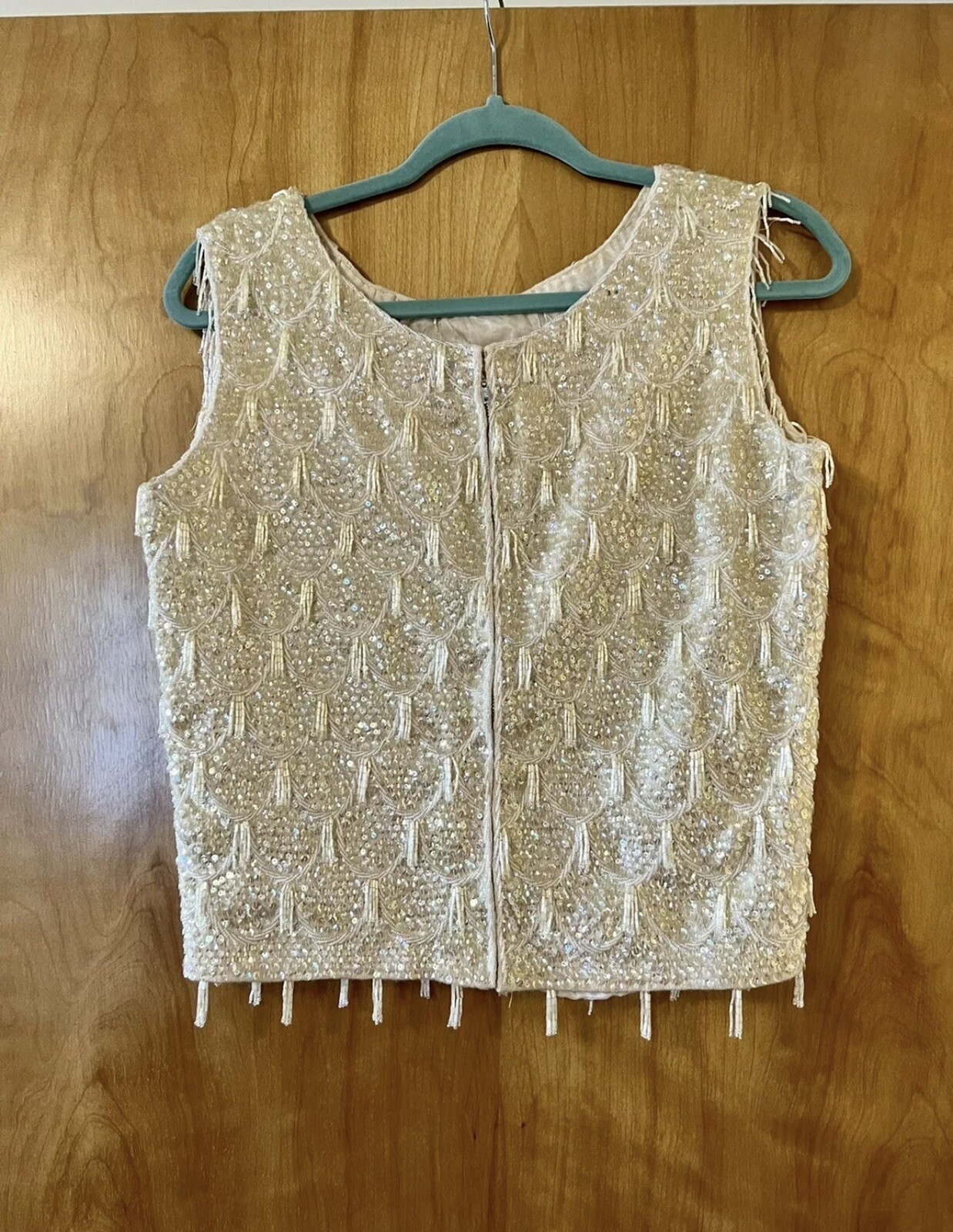 Kenzar Hong Kong Sleeveless Top Flapper Sequins Vintage Beaded Tassels Party 36