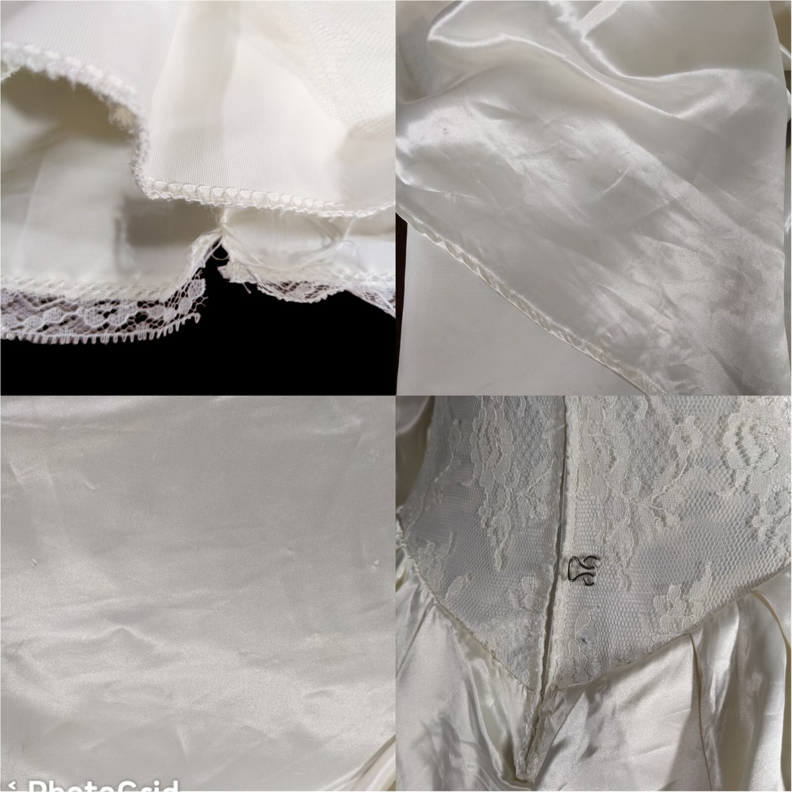 Vtg Wedding Dress 2 Trains S/M Cream Satin Lace Veil Tulle Slip Puff Long Sleeve