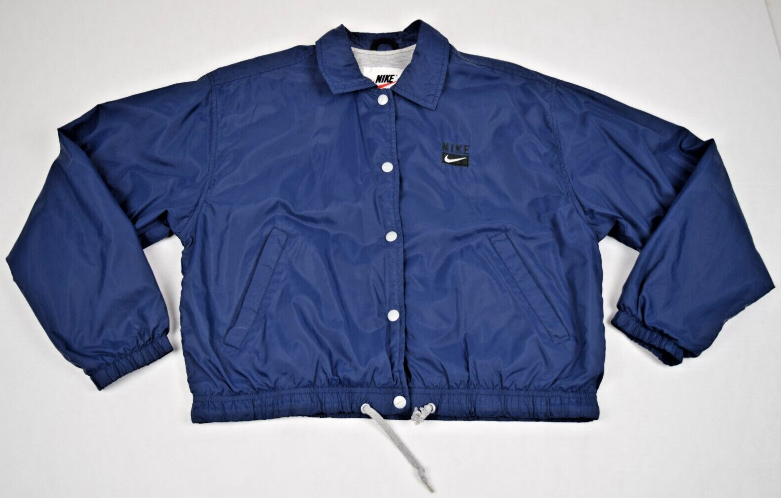 Vintage Nike Jacket Size S 90s Navy Blue Gray Lined Snap Front Logo