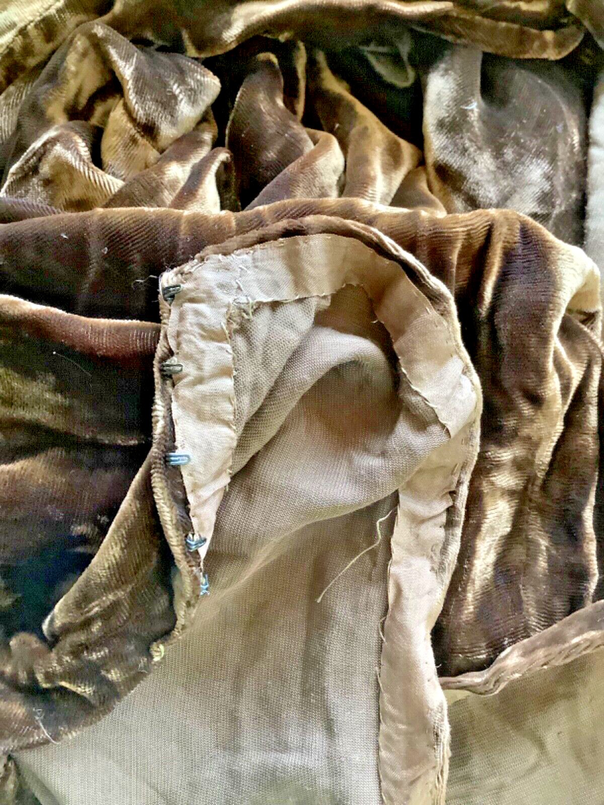Art Deco vintage 30s draped 2 piece Dress peplum Top skirt Crushed velvet Brown
