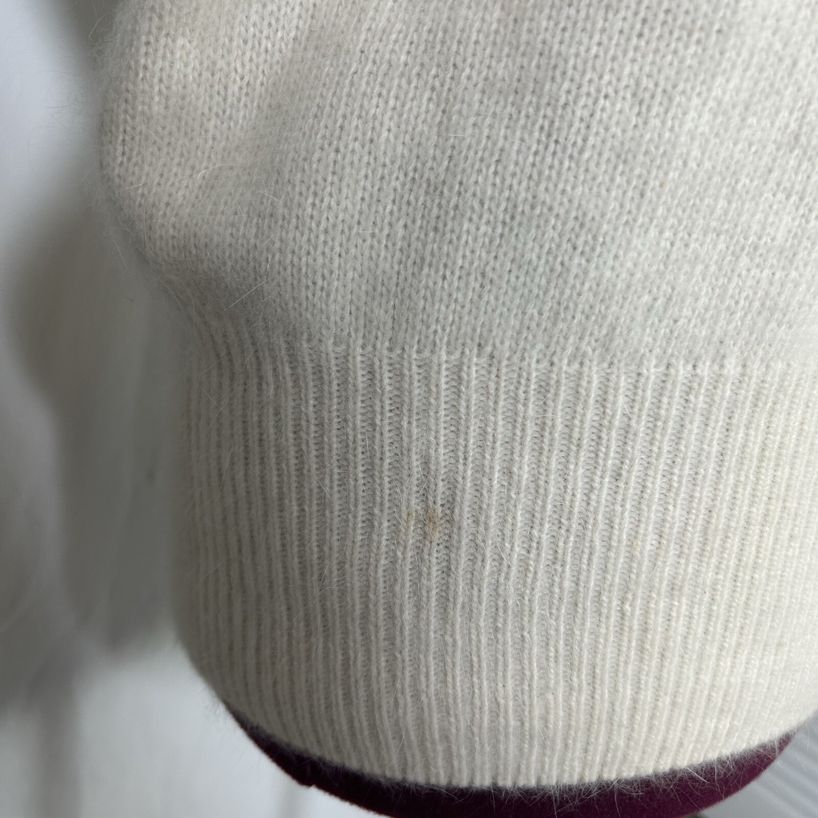 Vintage 80s Side Effects Beaded Ivory Wool Angora Rabbit Hair Sweater Sz M