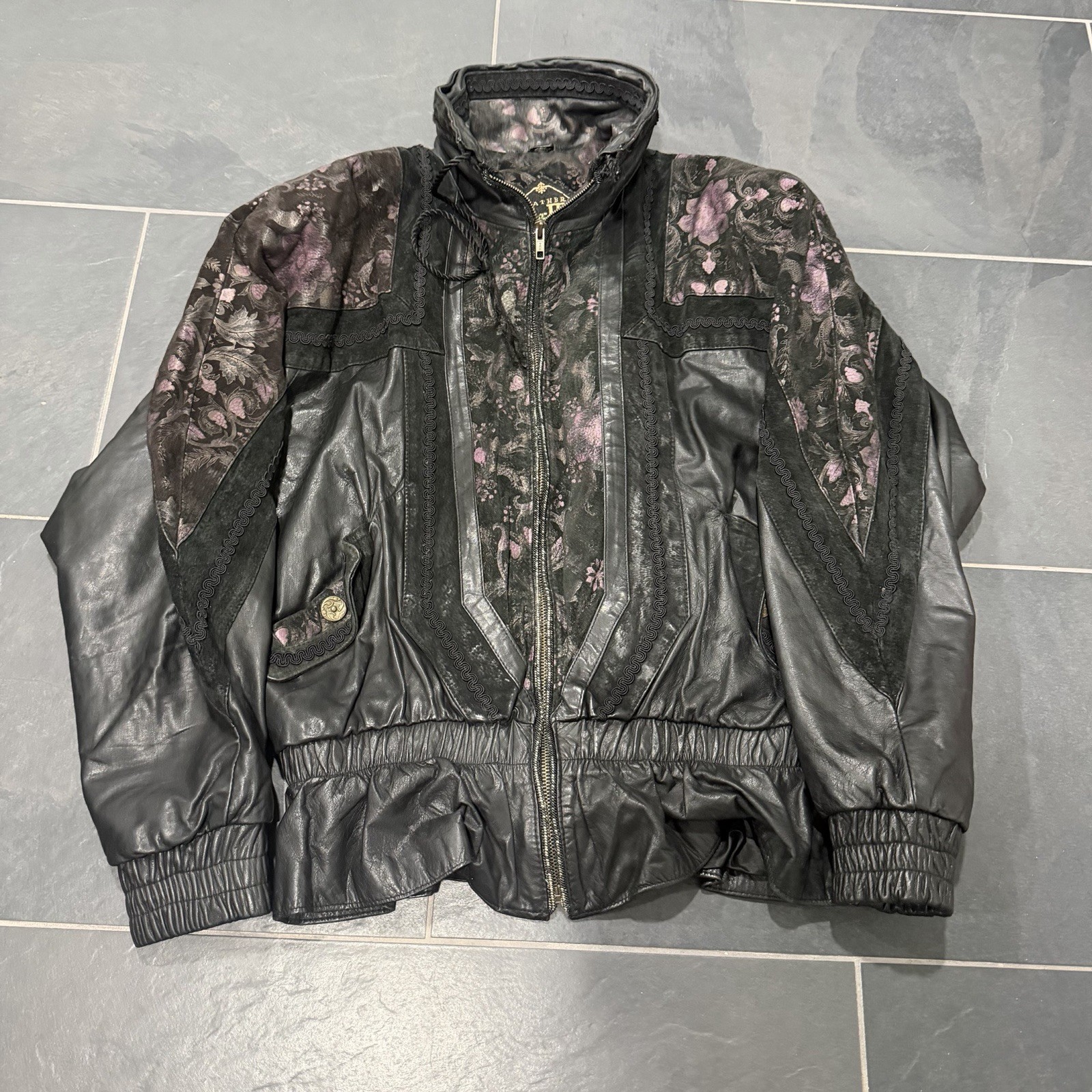 Vintage Genuine Leather Med Bomber Jacket RARE Floral Embroidered Vintage G-III