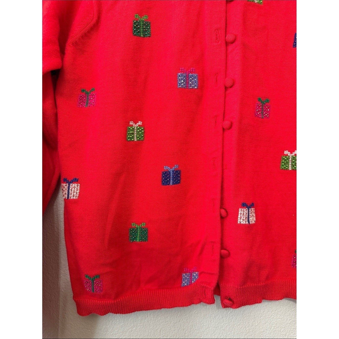 VTG 2 Piece Marisa Christina Red Button-Front Cardigan-Med + Shirt-Large Festive