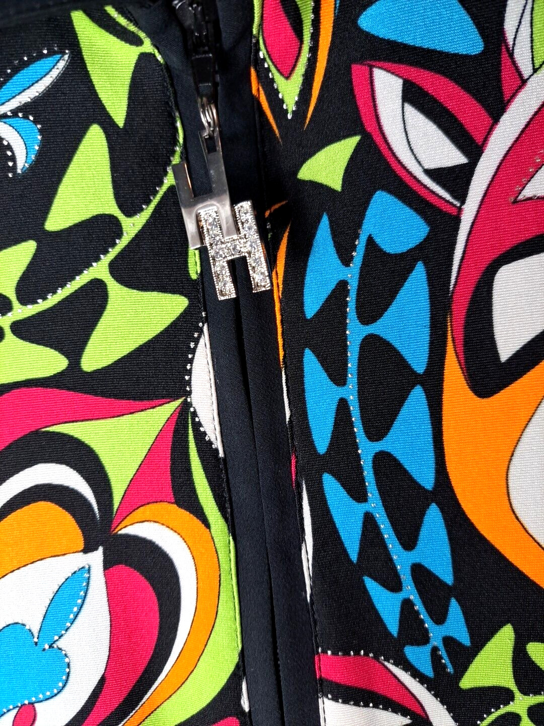 Vintage Womens Crazy Horse Jacket Metallic Colorful Abstract Embellished XL