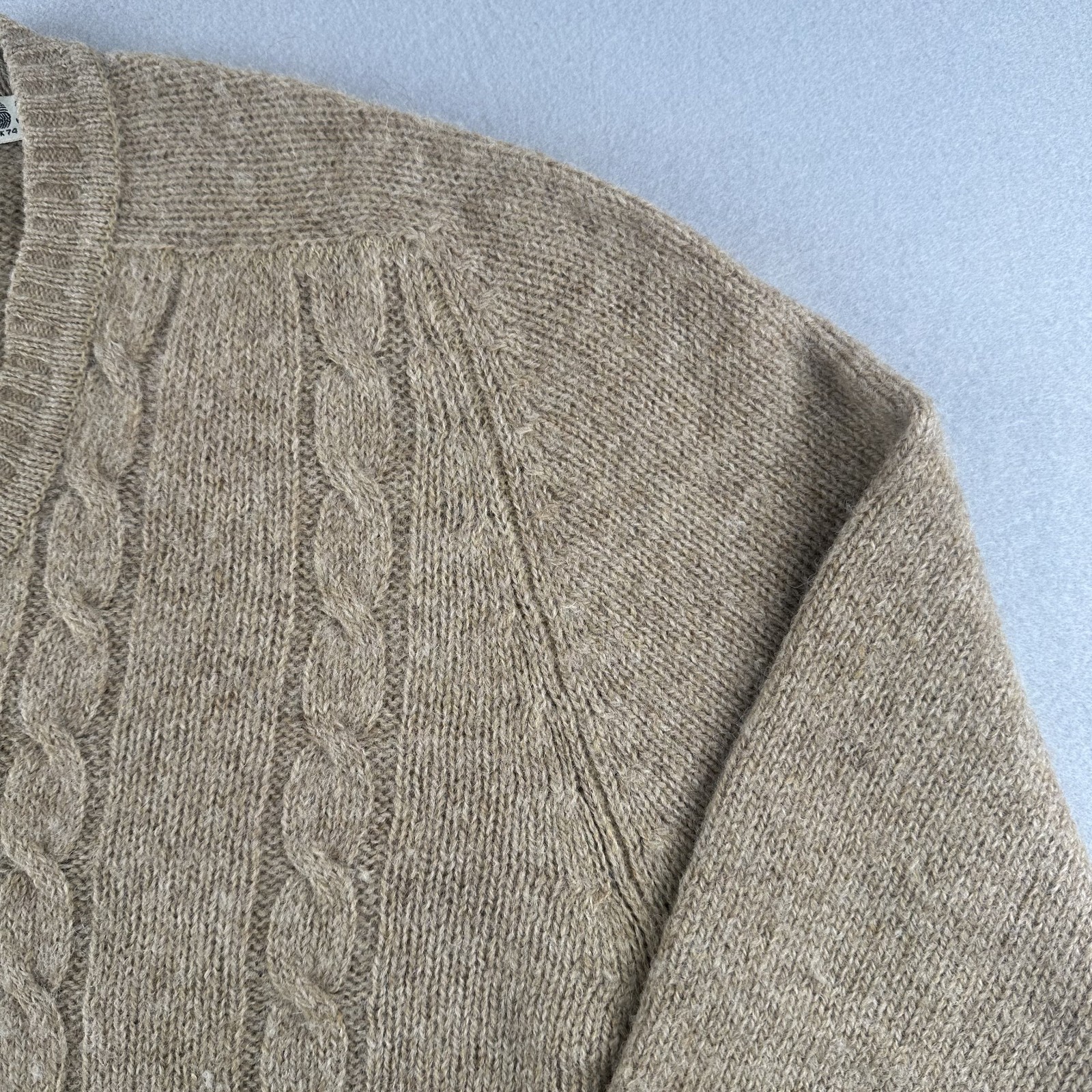 ZCMI Vintage 70s Beige Pure New Wool Sweater Size Large Made in British Crown HK