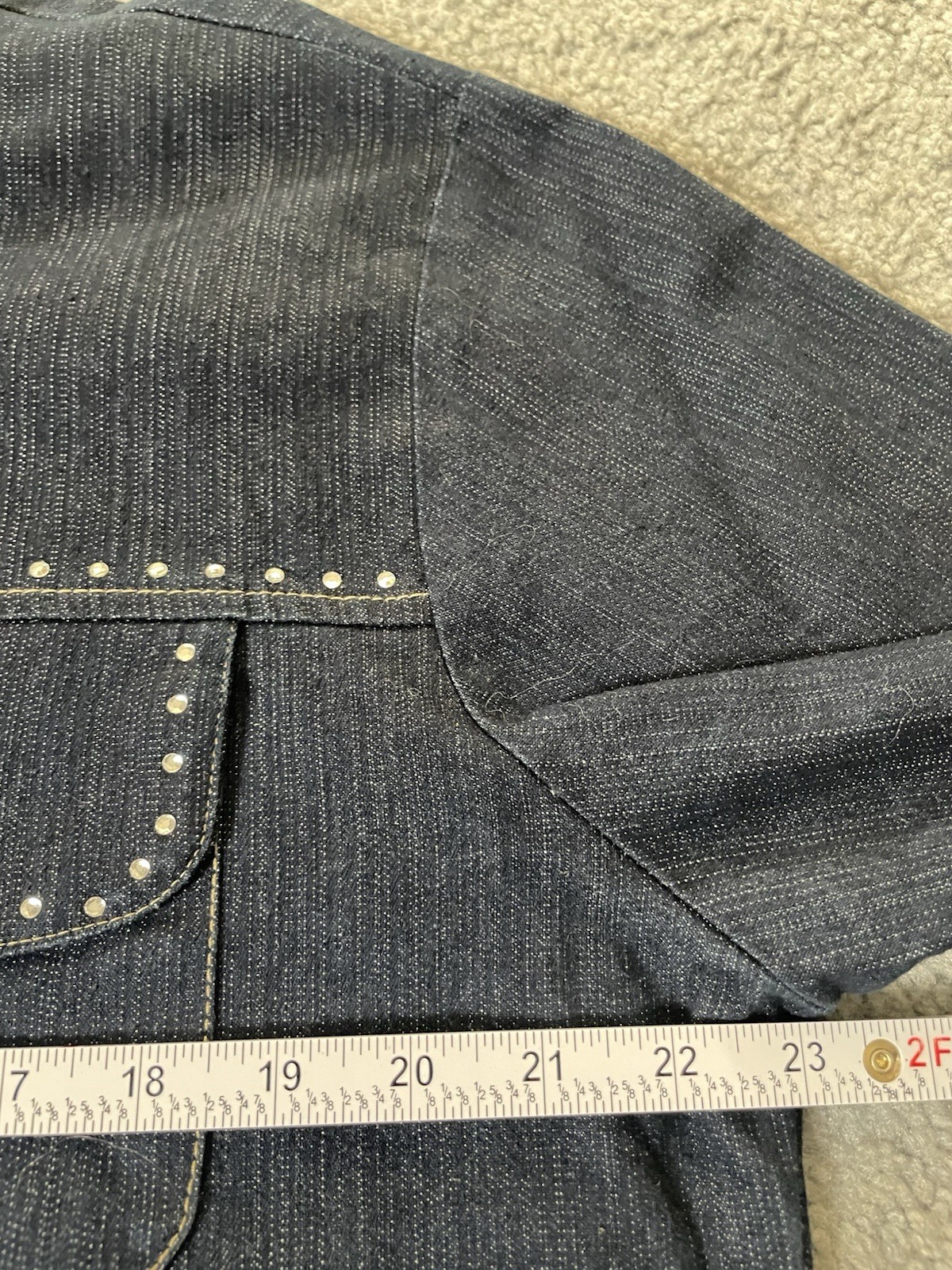 Vtg 80s Beaded Full Zip Jean Jacket Womens 16W Blue Chambray Rhinestones Classic