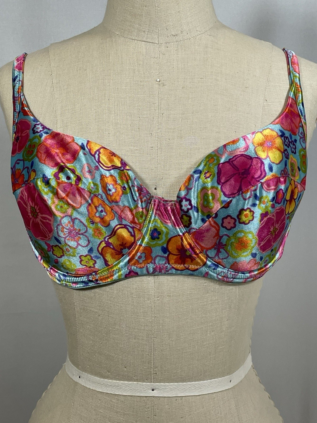 Vtg Victorias Secret Second Skin Satin Bra 34D Lined Floral 5515 Y2K 2002 Aqua