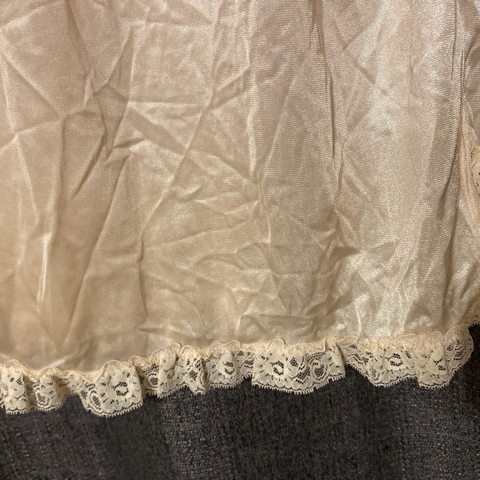 Vintage Mistra Nightgown long Beige Nylon Lace Bodice Size Medium Sexy