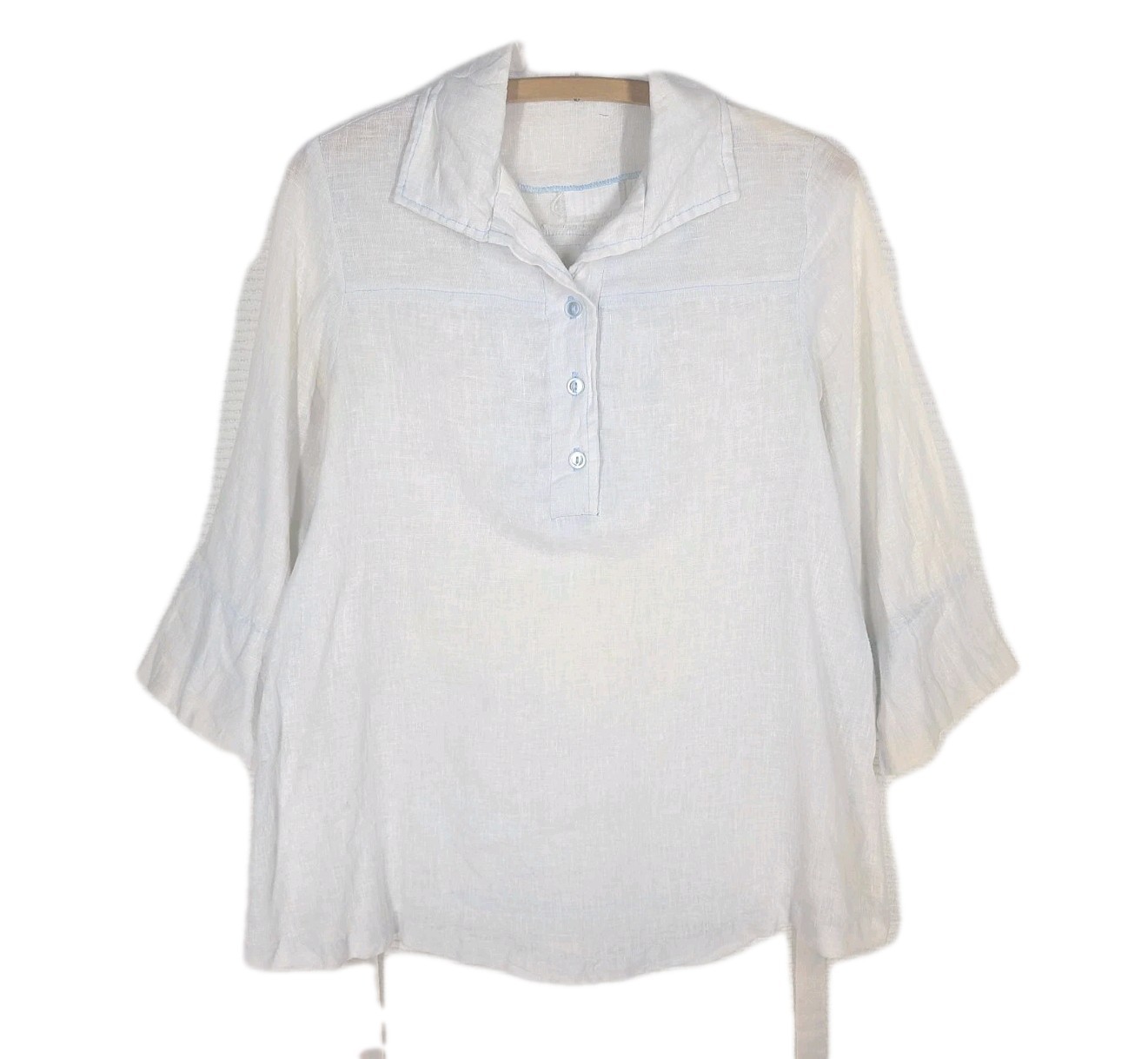 Vintage 70s Gauze Boho Top 100% Cotton Light Chambray Blue Tie Back Medium