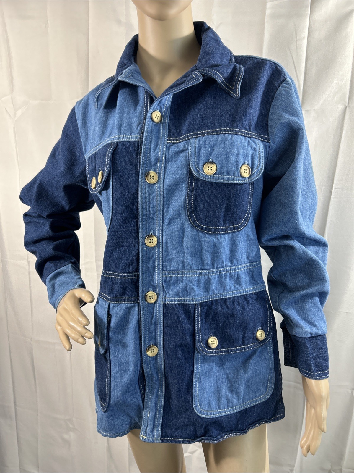 Vintage 1970s-90s Color Block Denim Farah boho Shirt Read M/L