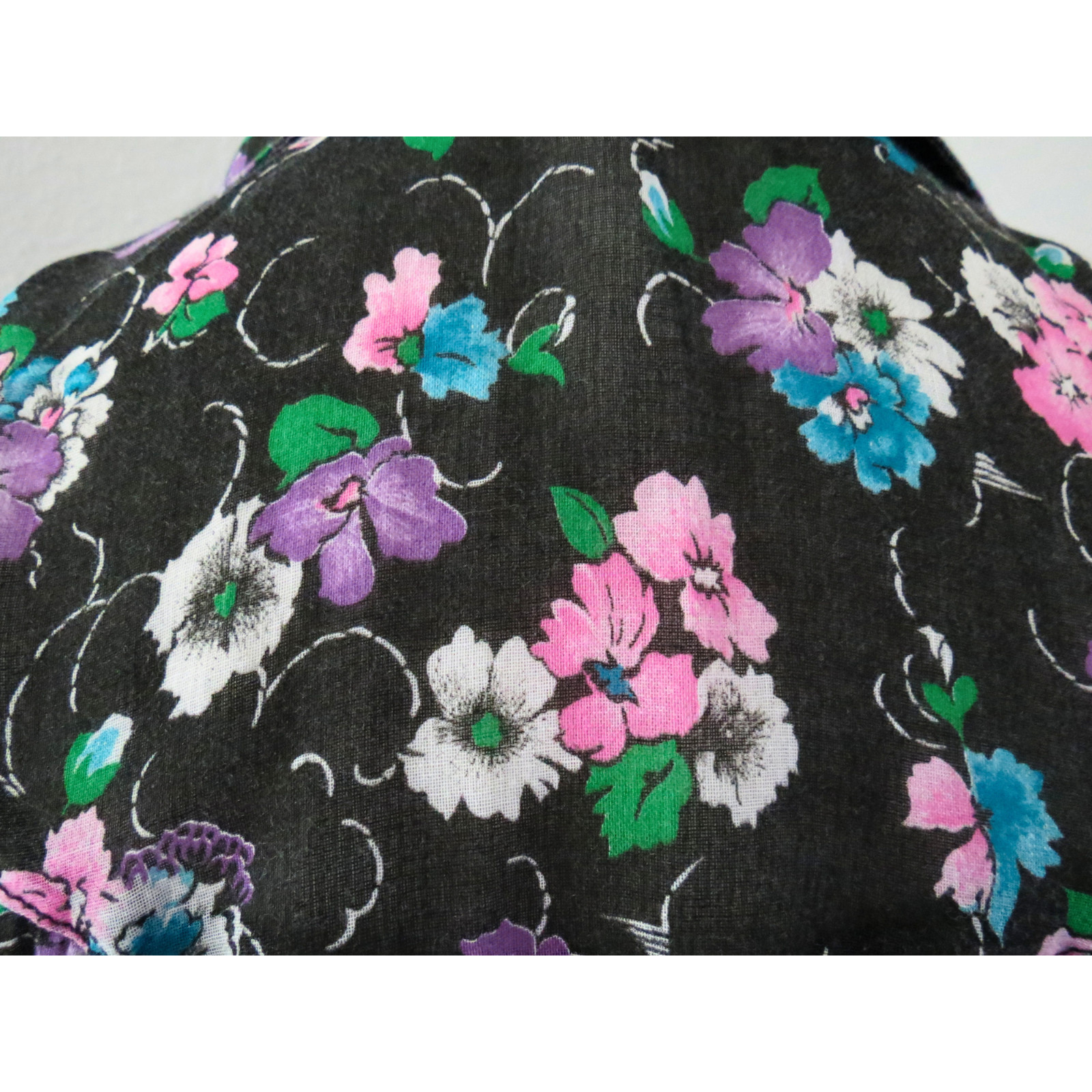 Vintage 1970s Sheer Floral Blouse – Black Button Down Shirt – 70s Boho Top