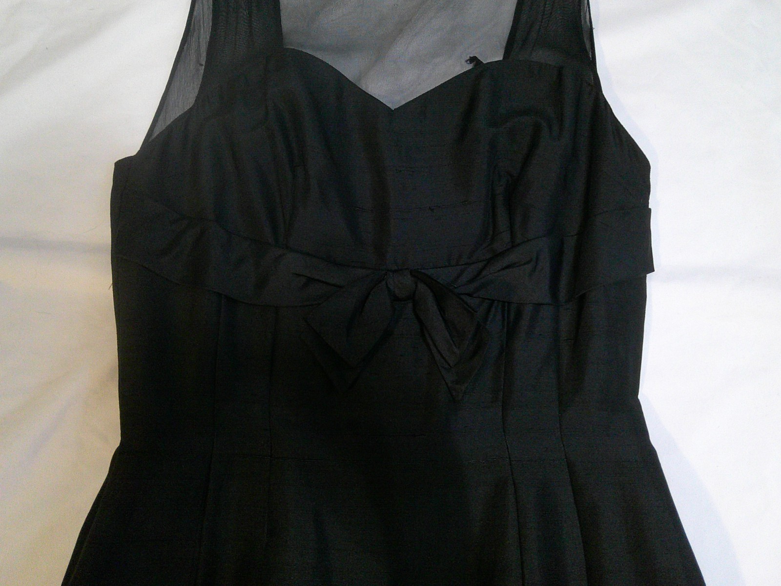 Vtg 50’s Black Raw Silk Illusion Wiggle Hourglass Pin Up Dress MINT 36-28-38
