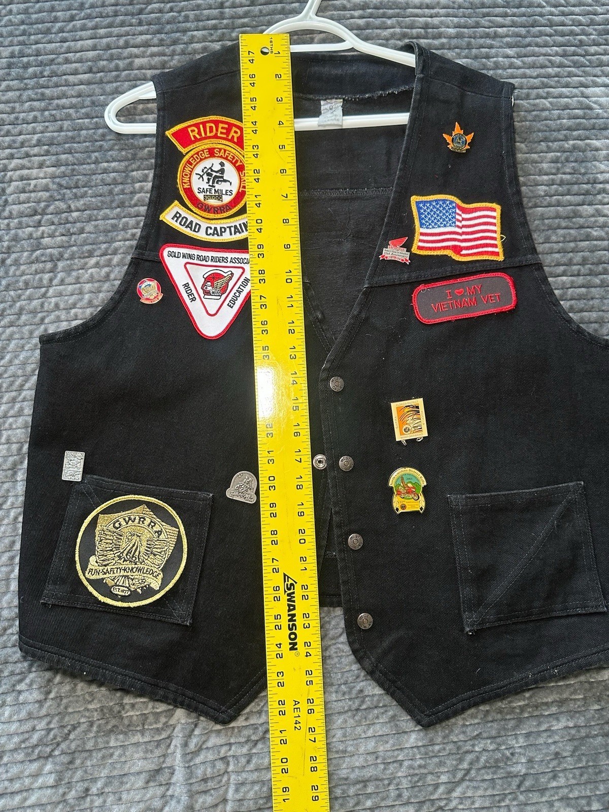 Vintage 90s Ladies Handmade Goldwing Rider Black Denim Vest Pins Patches GWRRA