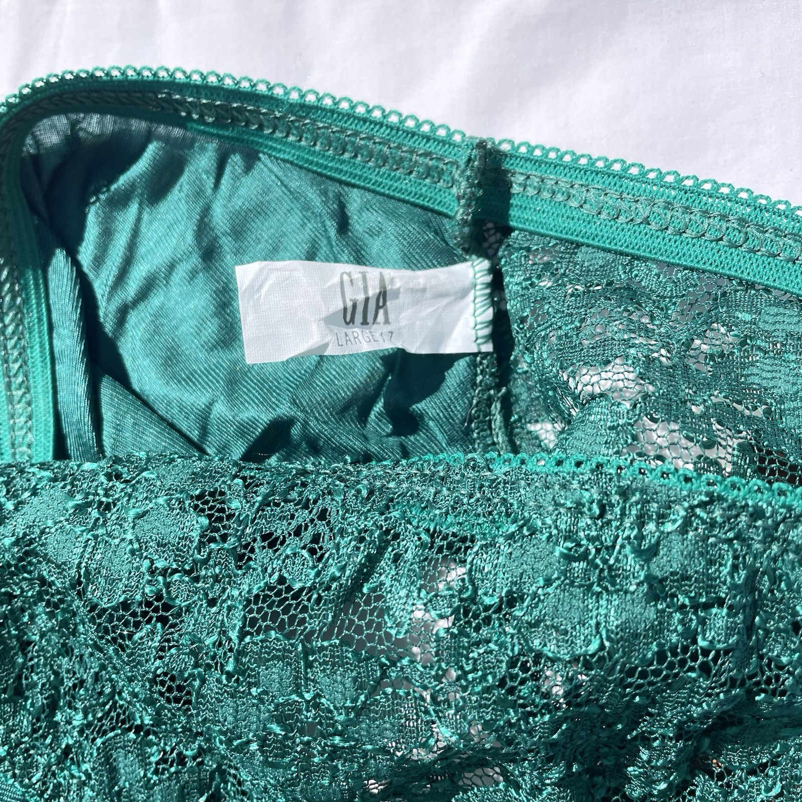 Vintage Gia High Cut Satin Lace Panties Womens Large 7 Green