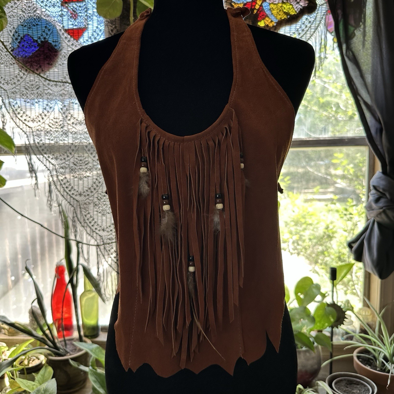 Vintage 70’s NWOT Deadstock Rust Brown Suede Halter Top. Small. Boho. Festival.