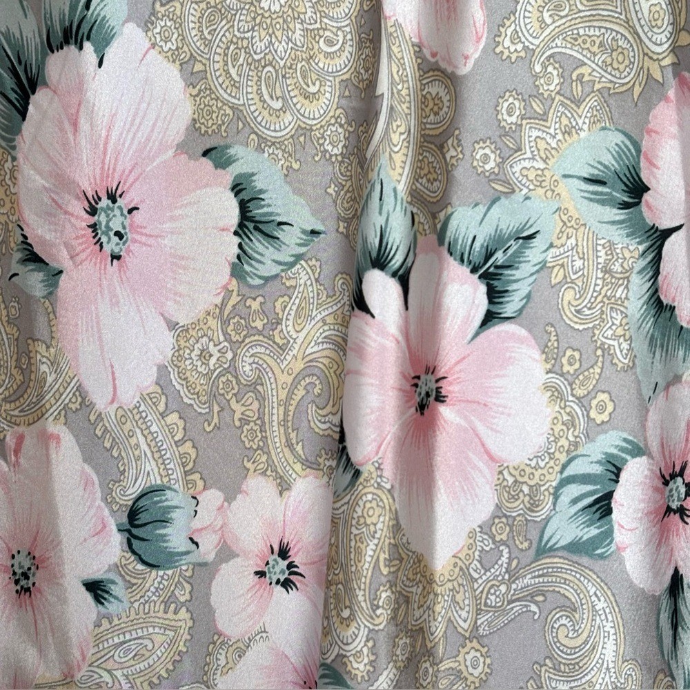 Vintage Satin Chemise Slip Dress 80’s Coquette Ruffle Floral Pinup Girl Glam