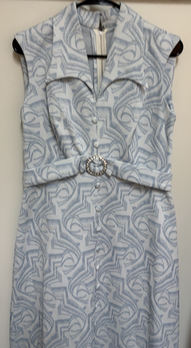 Vtg 60s 70s Mod Blue Silver Metallic Lounging Maxi Dress Hostess Dressing Gown 6