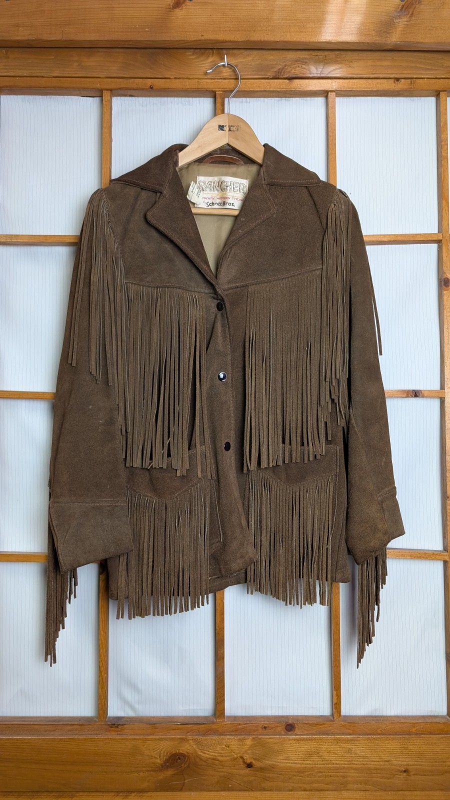 Vintage 70s Schott Bros RANCHER Western Fringe Leather Coat Brown Size 8