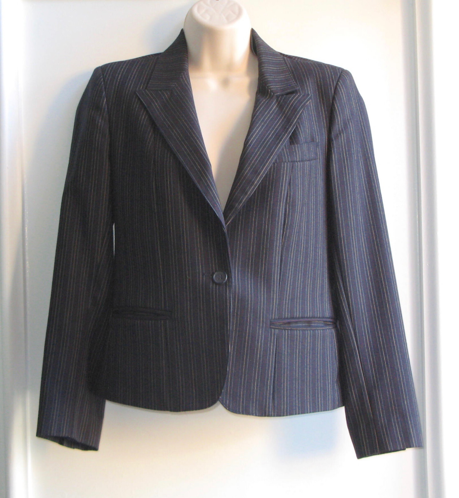 Vintage Women’s Giorgio Saint Angelo Wool Suit Jacket, Navy Pinstripe, 8, As Is