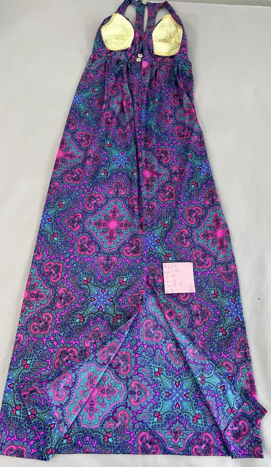 Vintage 1970s HIGH TIDE CALIFORNIA Maxi Paisley Beach POOL party Sun Dress XS/S
