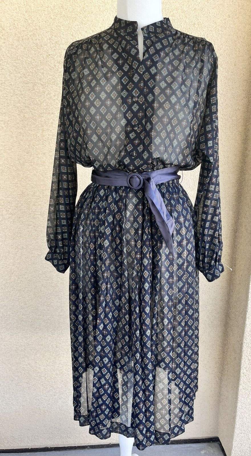Neiman Marcus Nancy Greer NY size 12 Belted Dress Office Teacher Vintage 70s