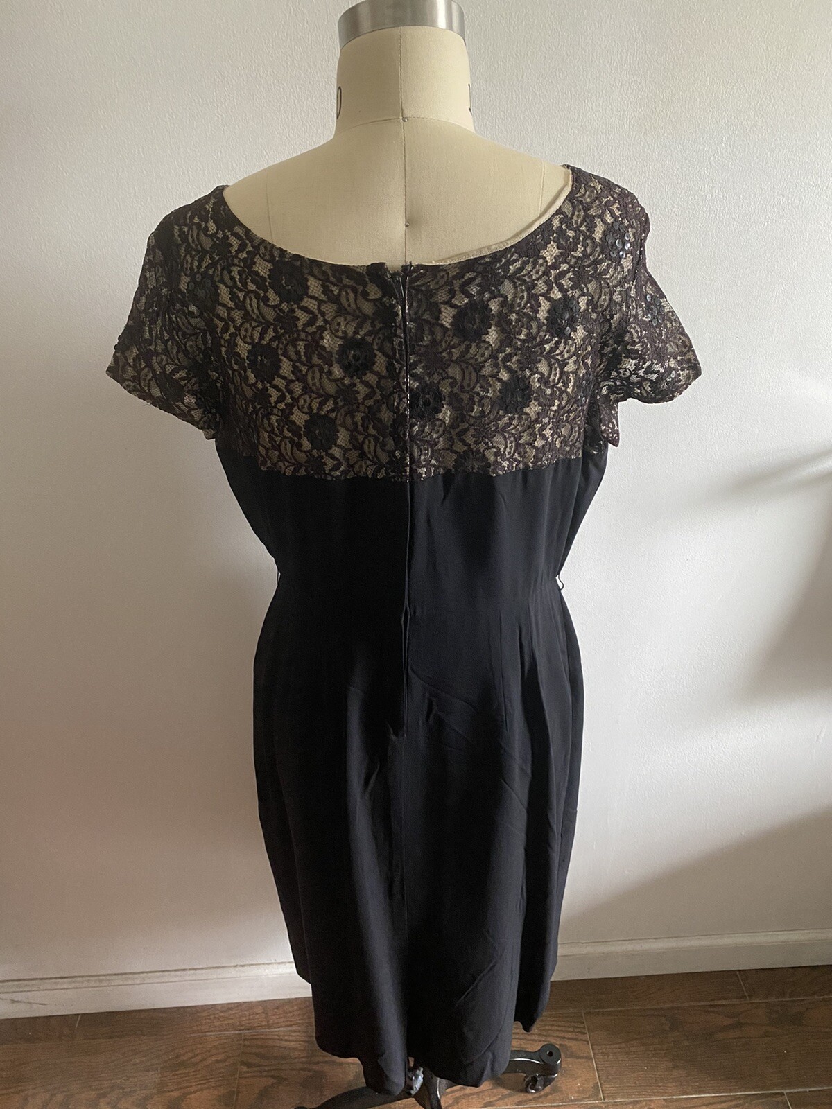 Vintage A Grace Adams Original Dress Lace Union Label Black SS Faux Wrap Med/LG