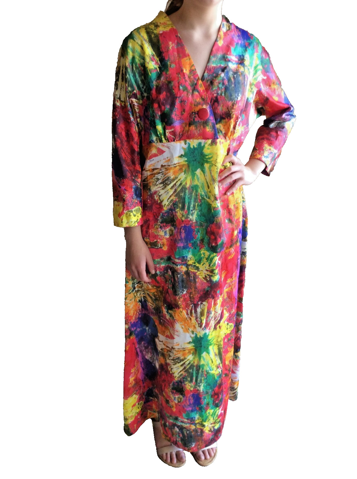 Tori Richard Honolulu Hawaiian Dress Vintage Maxi Hong Kong Colorful Size M/L
