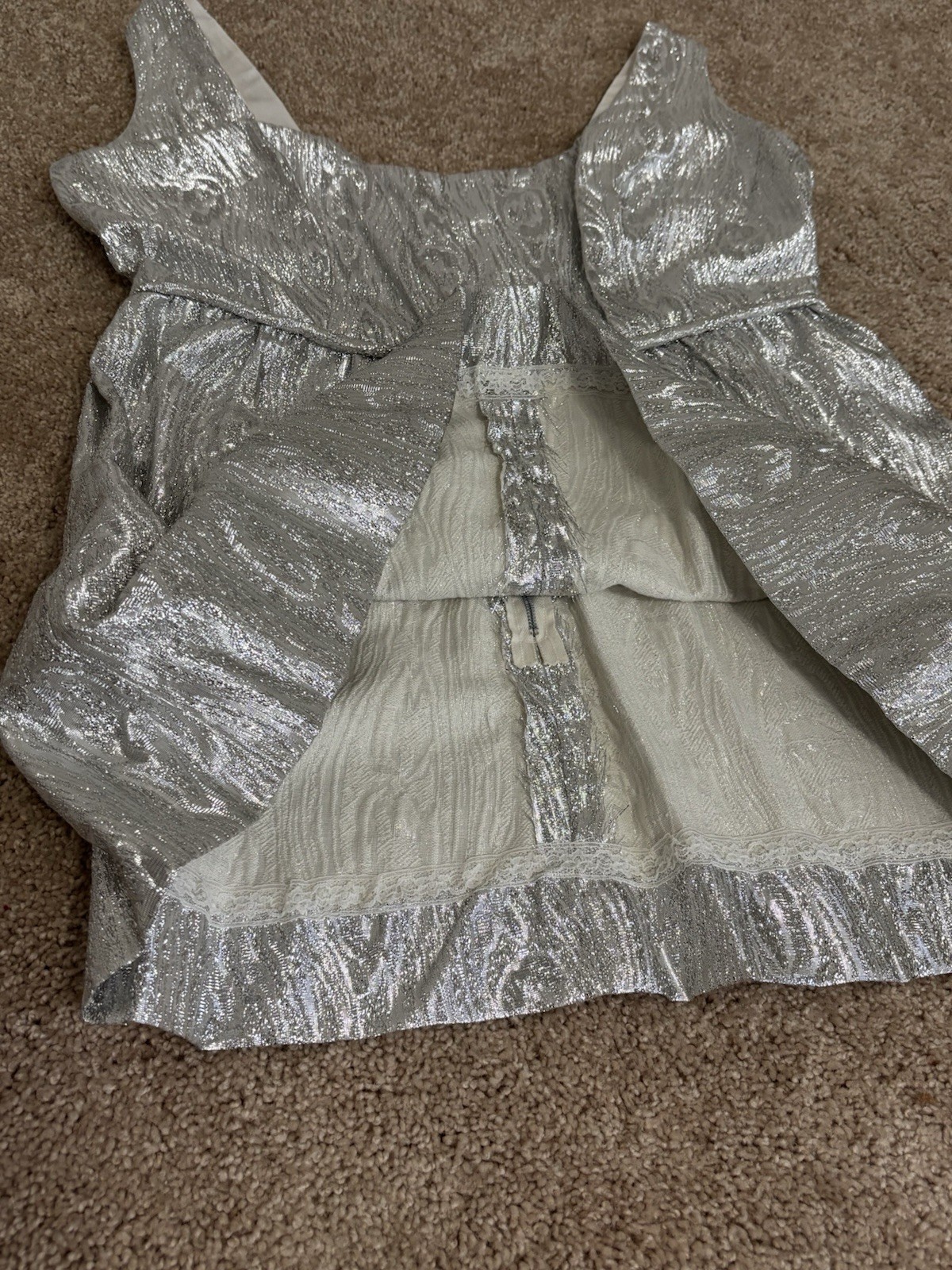 Vintage 70s Handmade Fashioned By Miriam Size M/L Metallic Mini Glitter Dress