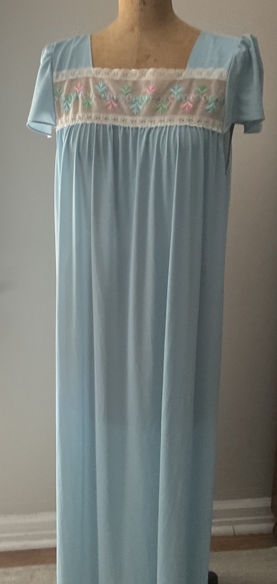 Vintage Blue Nylon Long Nightgown Sears L 38-40 Made In USA