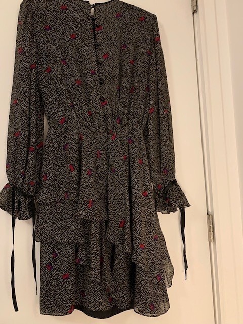 Vintage Hanae Mori silk butterfly polka dot lined Dress with Ruffle skirt Sz S
